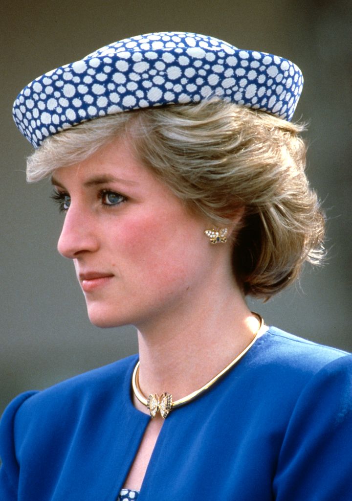 Diana in 1986 in blue top and hat 