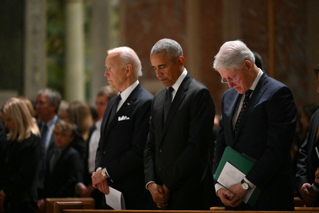 President Joe Biden joins former presidents Barack Obama and Bill Clinton at the memorial service