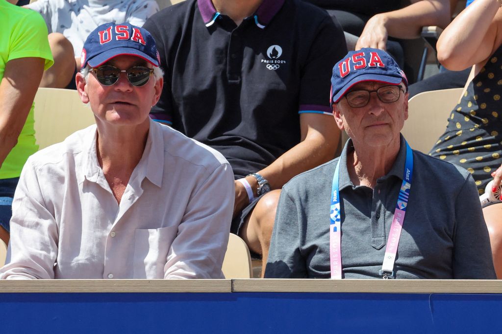 Microsoft founder Bill Gates attends the match opposing Spain's Rafael Nadal's and Serbia's Novak Djokovic in their men's singles second round tennis match on Court Philippe-Chatrier at the Roland-Garros Stadium at the Paris 2024 Olympic Games, in Paris on July 29, 2024.