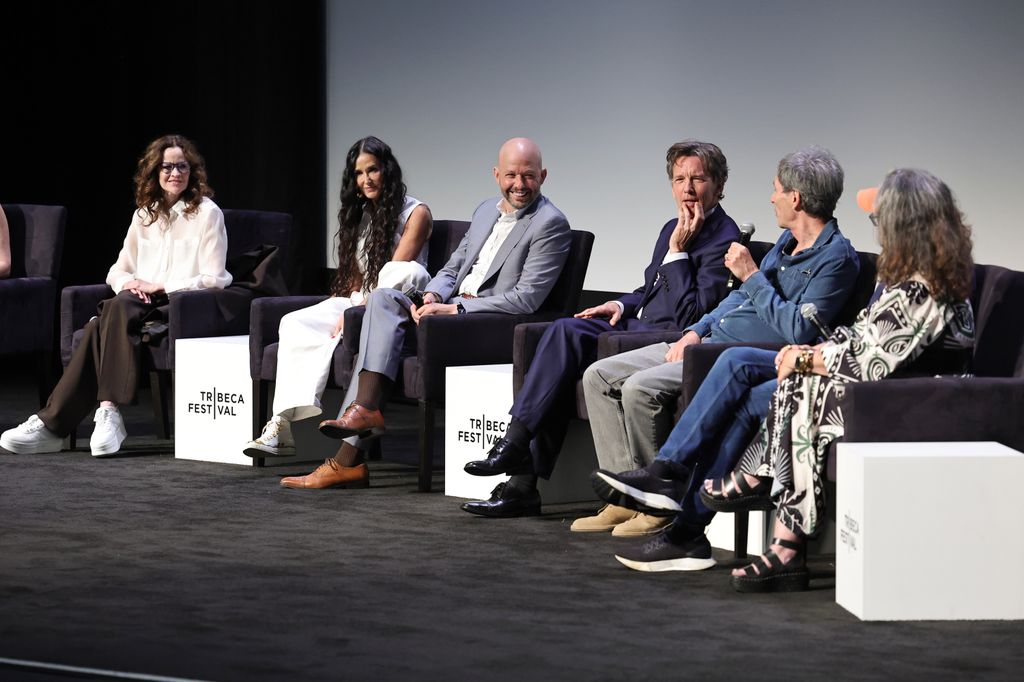 NEW YORK, NEW YORK - JUNE 07: (L-R) Ally Sheedy, Demi Moore, Jon Cryer, Andrew McCarthy, David Blum and Marci Liro speak onstage the "BRATS" premiere during the 2024 Tribeca Festival at BMCC Theater on June 07, 2024 in New York City. (Photo by Theo Wargo/Getty Images for Tribeca Festival)