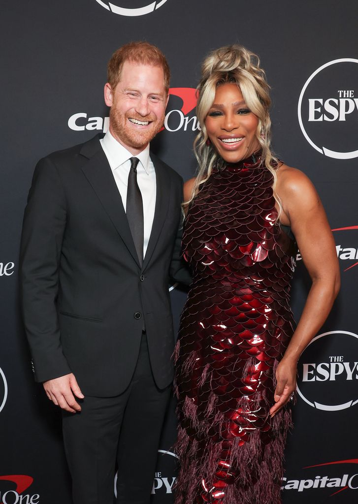 Prince Harry, Duke of Sussex and Serena Williams attend the 2024 ESPY Awards at Dolby Theatre on July 11, 2024 in Hollywood, California. (Photo by Kevin Mazur/Getty Images for W+P)