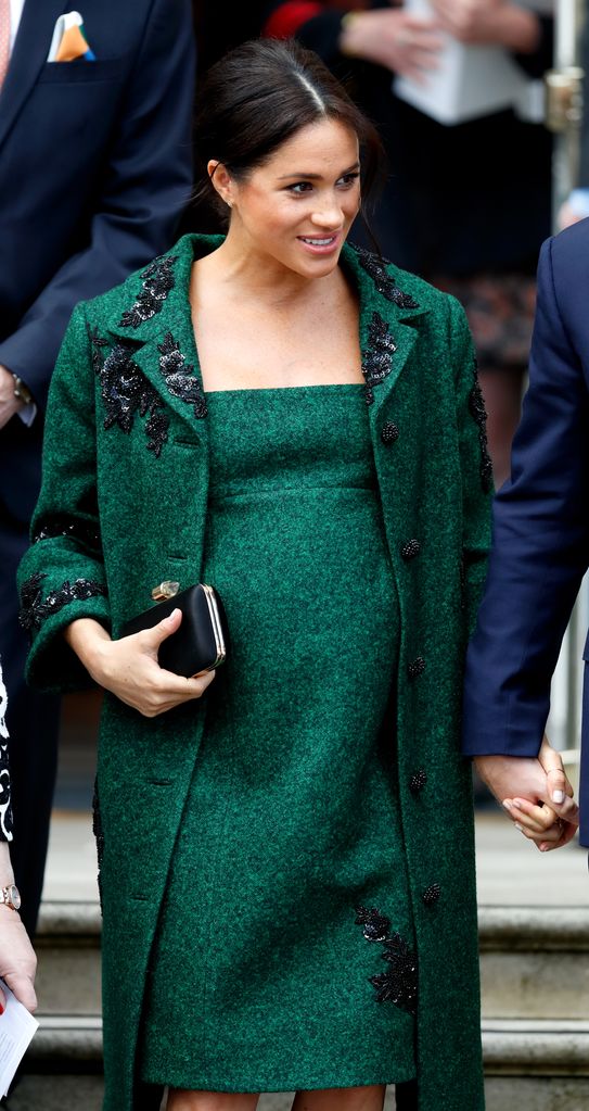 The Duchess of Sussex sporting a green co-ord with applique detailing