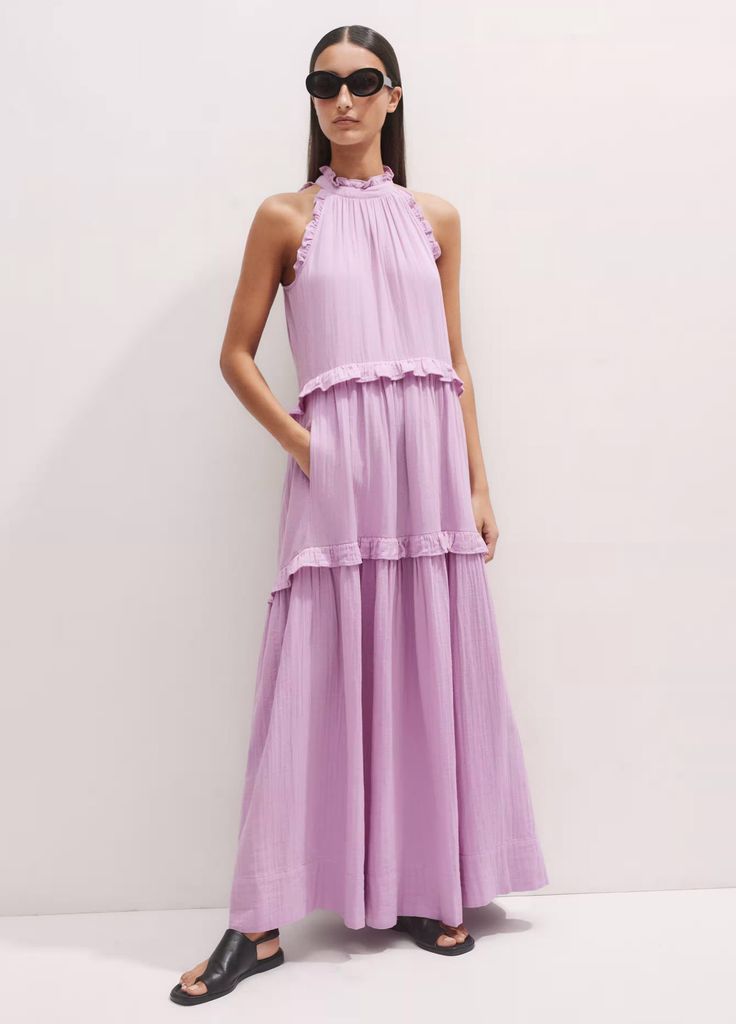 ME+EM Cheesecloth Frill Full-Length Dress