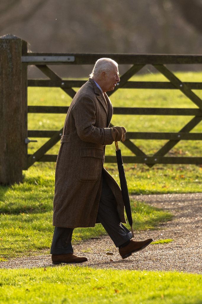 Picture dated  December 22nd shows King Charles arriving for the morning service at St Mary Magdalene Church in Sandringham, Norfolk, on Sunday morning  and being greeted by the Reverend Canon Paul Williams.