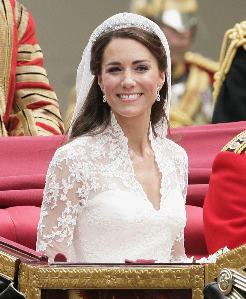 Kate Middleton on her wedding day wearing the Cartier Halo tiara