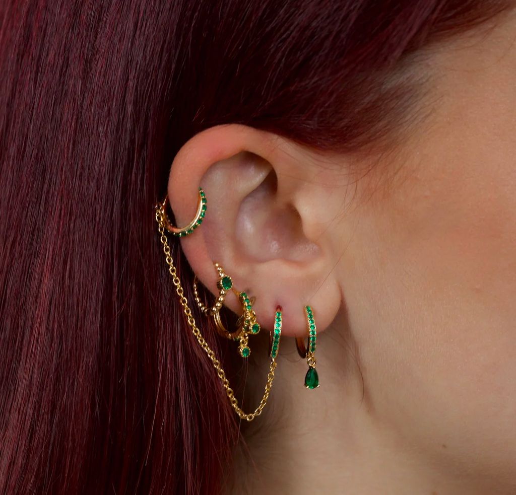 Bijoux Di Mimi green huggie earring stacker set
