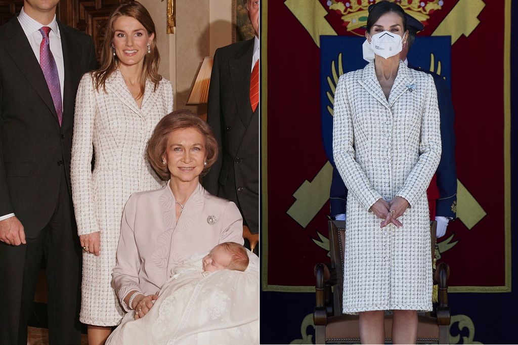 Queen Letizia in a white coat dress