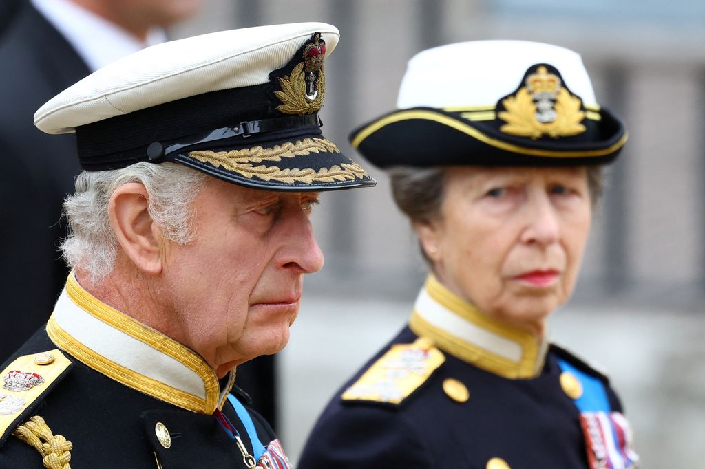 King Charles and Princess Anne attending the late Queen's state funeral 