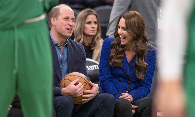 Prince William and Kate Middleton laugh at Boston basketball game
