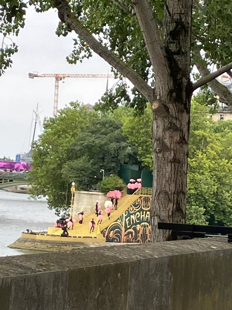 Lady Gaga rehearsing at Paris 2024 Olympics view from the Seine riverbank 