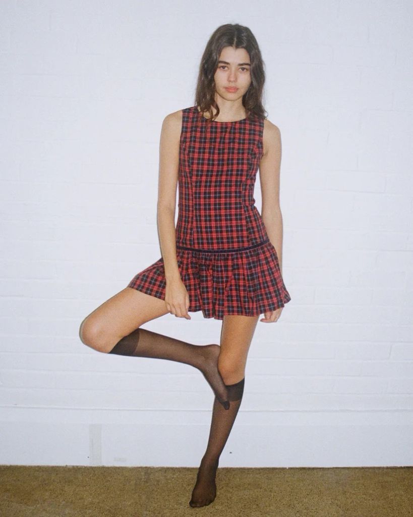 red tartan mini dress