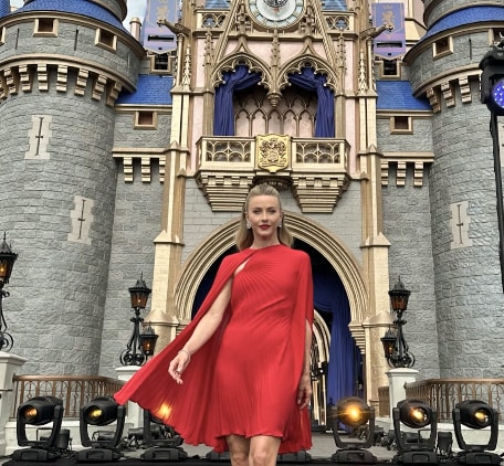 Julianne in red dress at Disney World