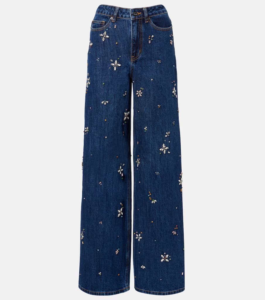 Blue Embellished Barrel Leg Jeans

