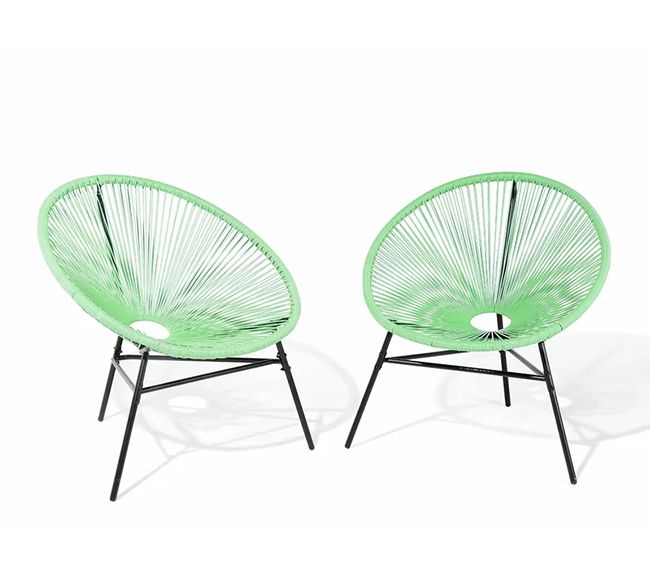 green woven chairs
