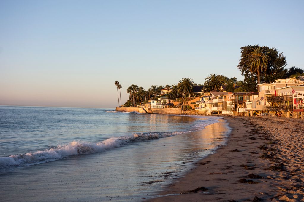 Beachfront homes line Miramar Beach in Montecito in Santa Barbara County on the Central Coast of California