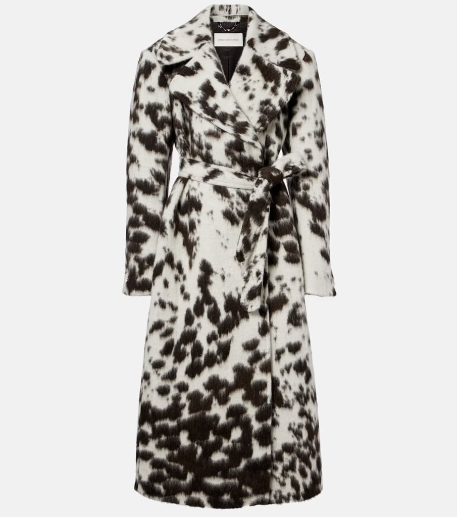 Cow-print wool and alpaca-blend coat