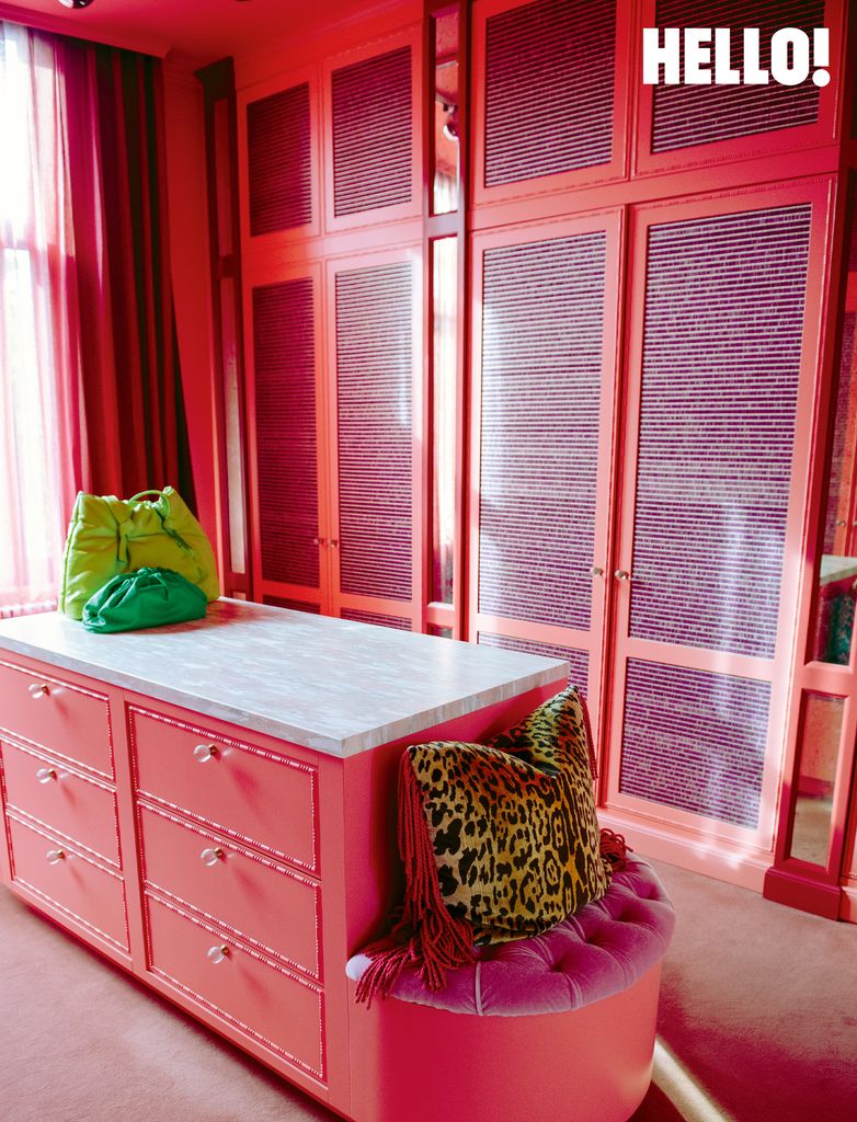 Pink cupboards inside her pink dressing room in the three-storey apartment in Antwerp’s Graanmarkt Square