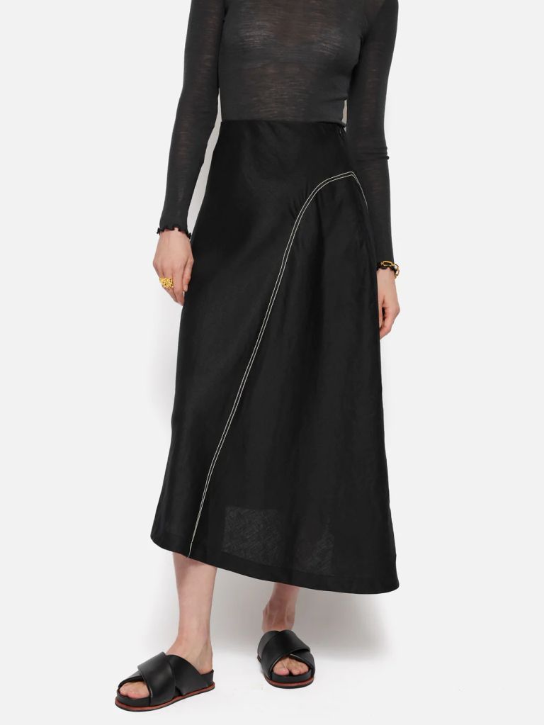 Linen Bias Cut Midi Skirt