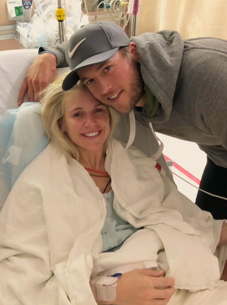 Matthew Stafford with his wife Kelly after her surgery for acoustic neuroma
