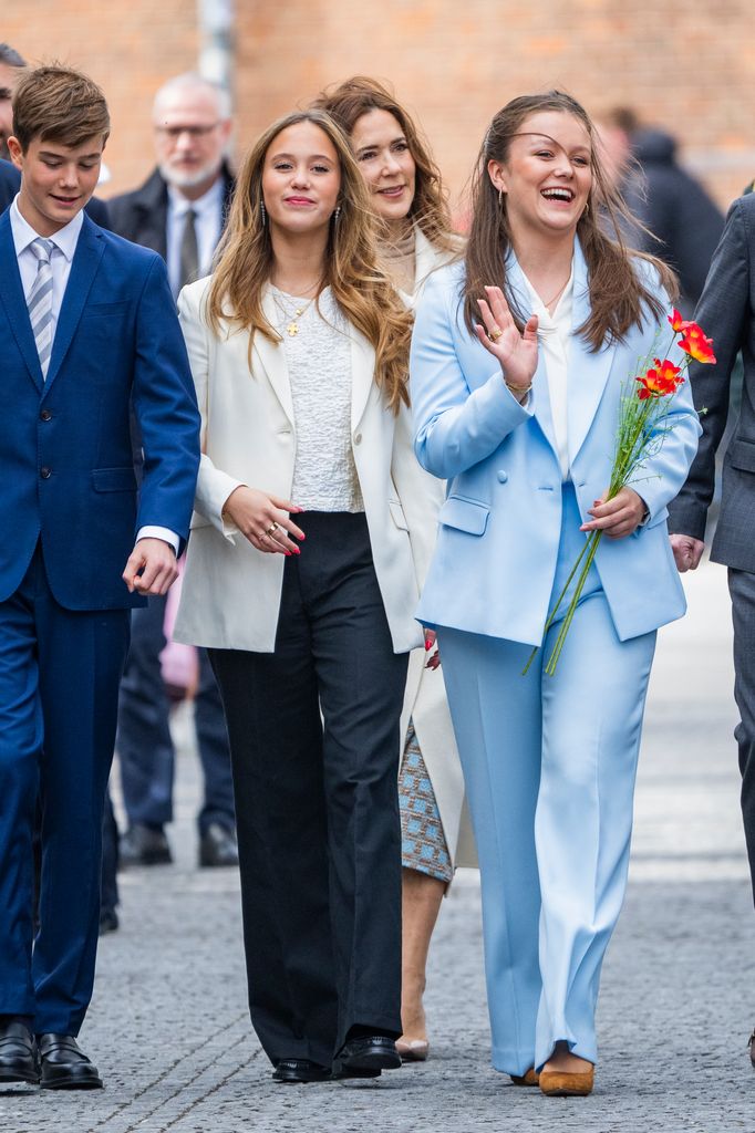 Prince Vincent of Denmark, Princess Josephine of Denmark, Queen Mary of Denmark and Princess Isabella of Denmark arrive at Aarhus City Hall to mark Princess Isabella's 18th birthday 
