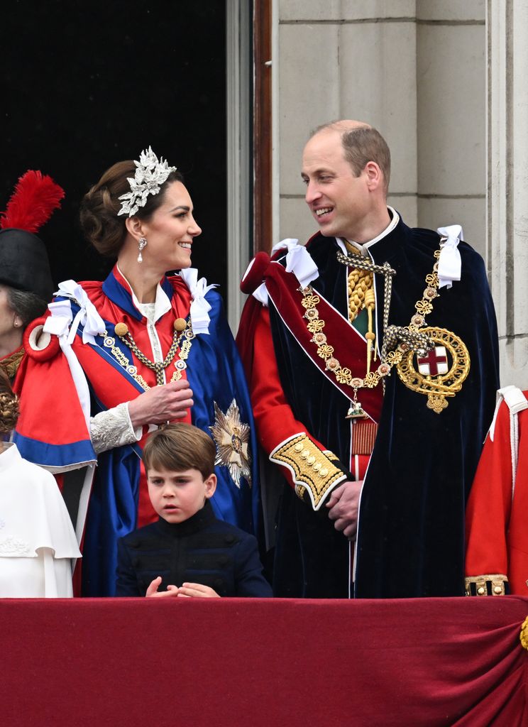 The Prince and Princess of Wales laughing during the balcony appearance