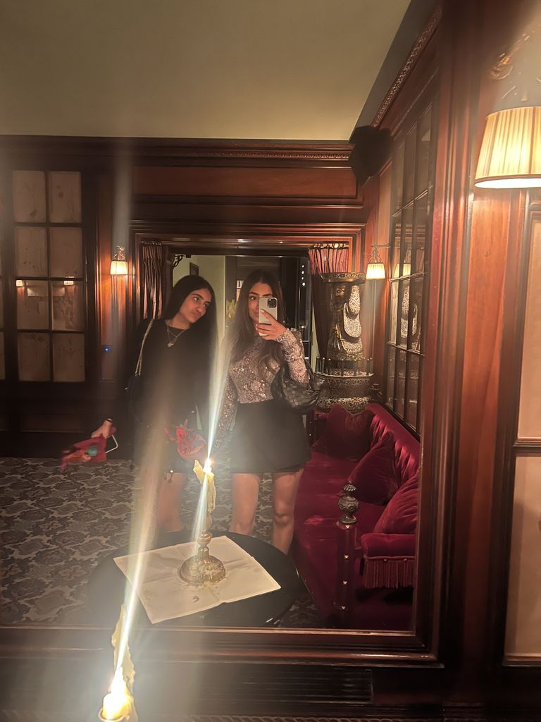 Siân Gabari with her sister at Hotel Costes