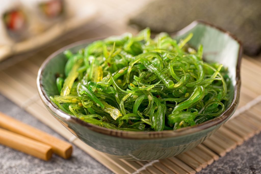 Close up shot of fresh seaweed salad.