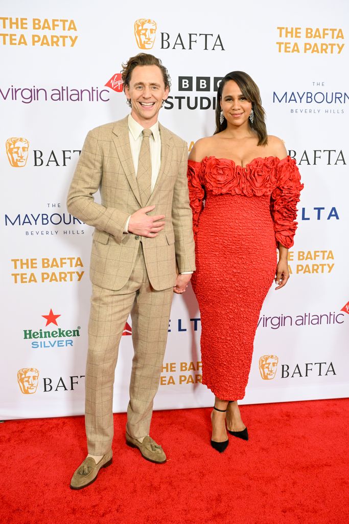 Tom Hiddleston and Zawe Ashton at the BAFTA Tea Party held at The Maybourne Beverly Hills on January 13, 2024 in Beverly Hills, California. (Photo by Gilbert Flores/Variety via Getty Images)