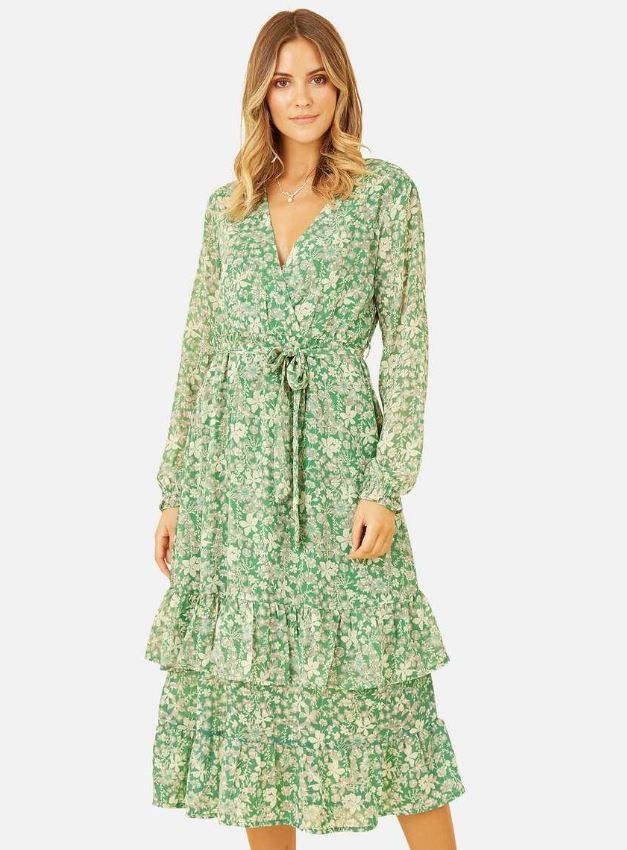 green floral wrap dress new look 