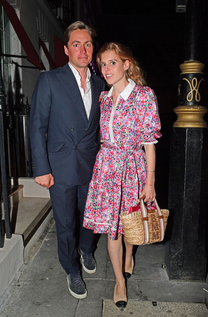 Princess Beatrice exited the club wearing Chanel ballerinas, carrying her pink heels in her handbag.
