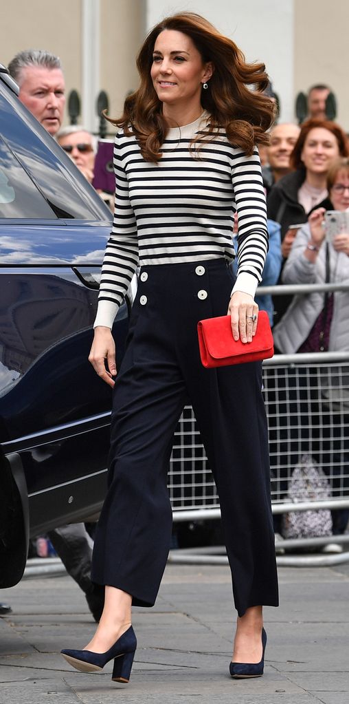 Princess Kate wears a long sleeve Breton top to launch the King's Cup Regatta in London in 2019