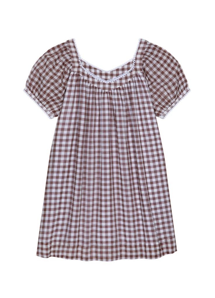 brown white gingham dress