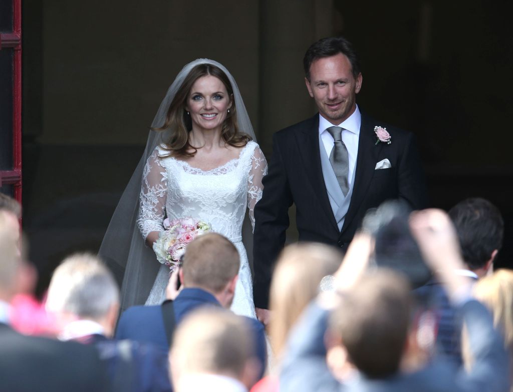 Geri Halliwell and Christian Horner exiting the church on their wedding day