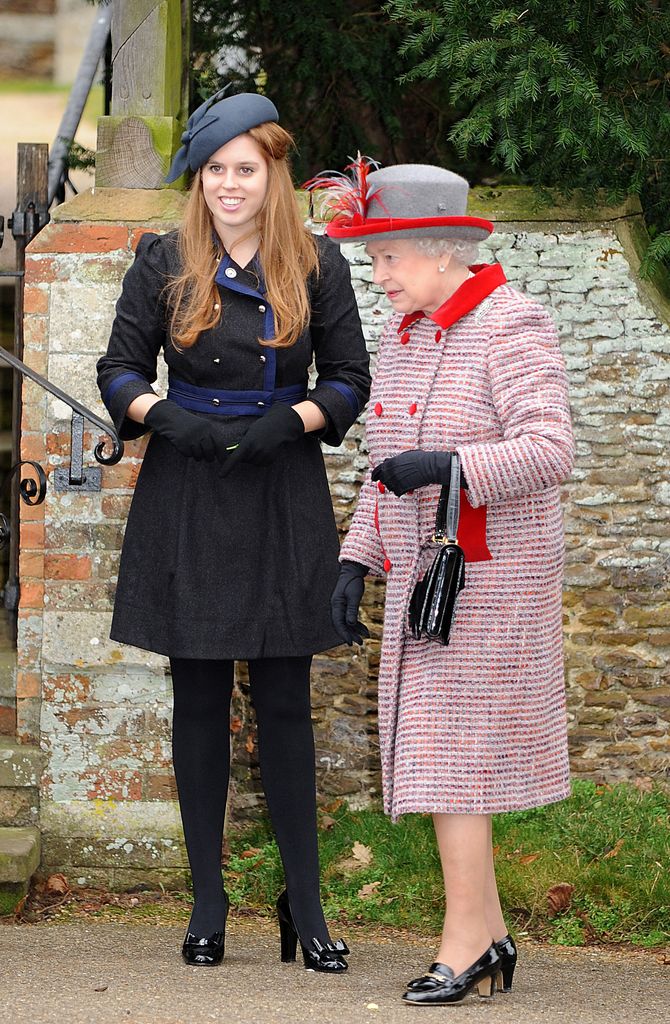 Princess Beatrice and Queen Elizabeth II in 2008 at church on Christmas Day