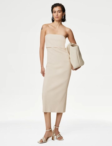 Cotton Rich Ribbed Bandeau Midi Dress