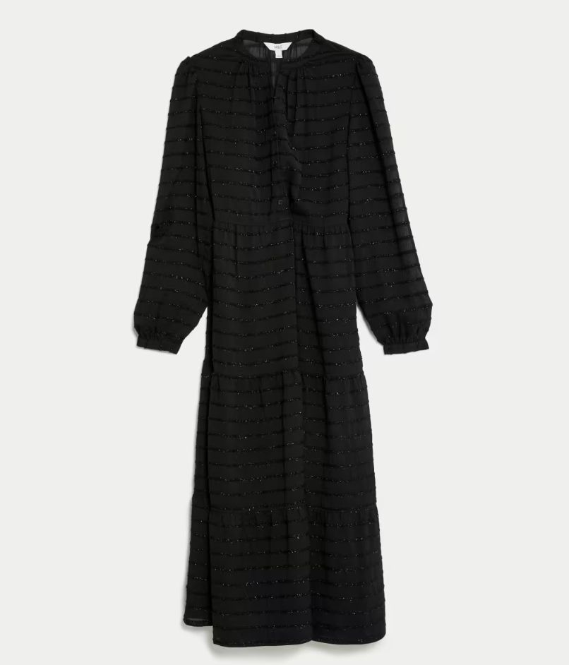 Dawn French's Textured V-Neck Midi Relaxed Dress