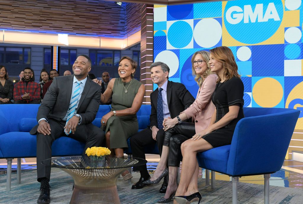 Michael Strahan, Robin Roberts, George Stephanopoulos, Lara Spencer, and Ginger Zee  on Good Morning America