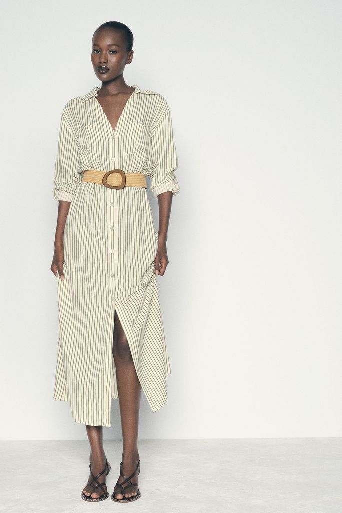 Zara Belted Striped Shirt Dress