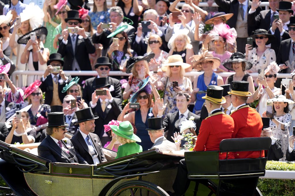 Prince Saud bin Khalid Abdullah, the Prince of Wales, Queen Camilla and King Charles III arriving by carriage