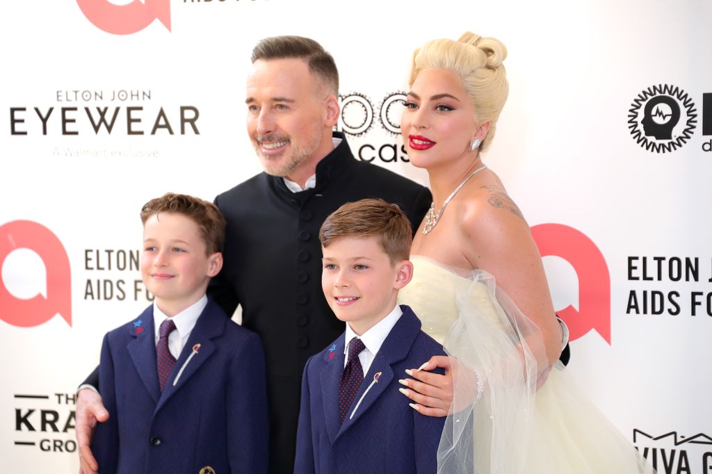 David Furnish with his two sons and their godmother, Lady Gaga