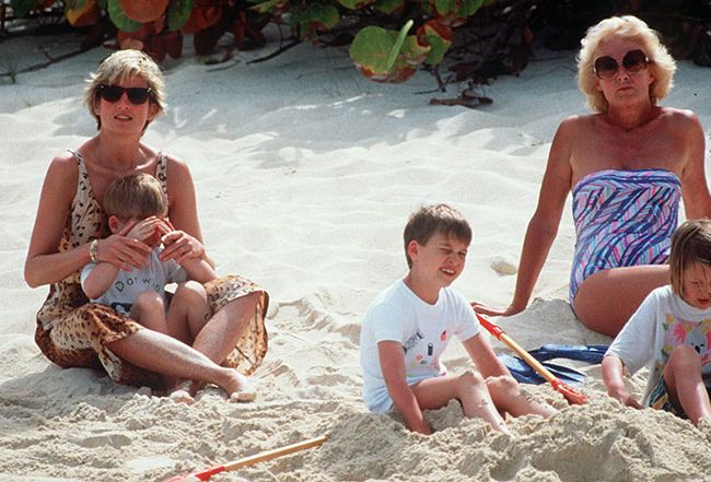 Princess Diana and her mother Frances Shand Kydd on the beach