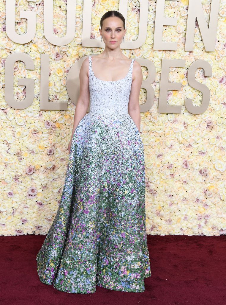 Natalie Portman in Dior beaded dress at the 81st Annual Golden Globe Awards 