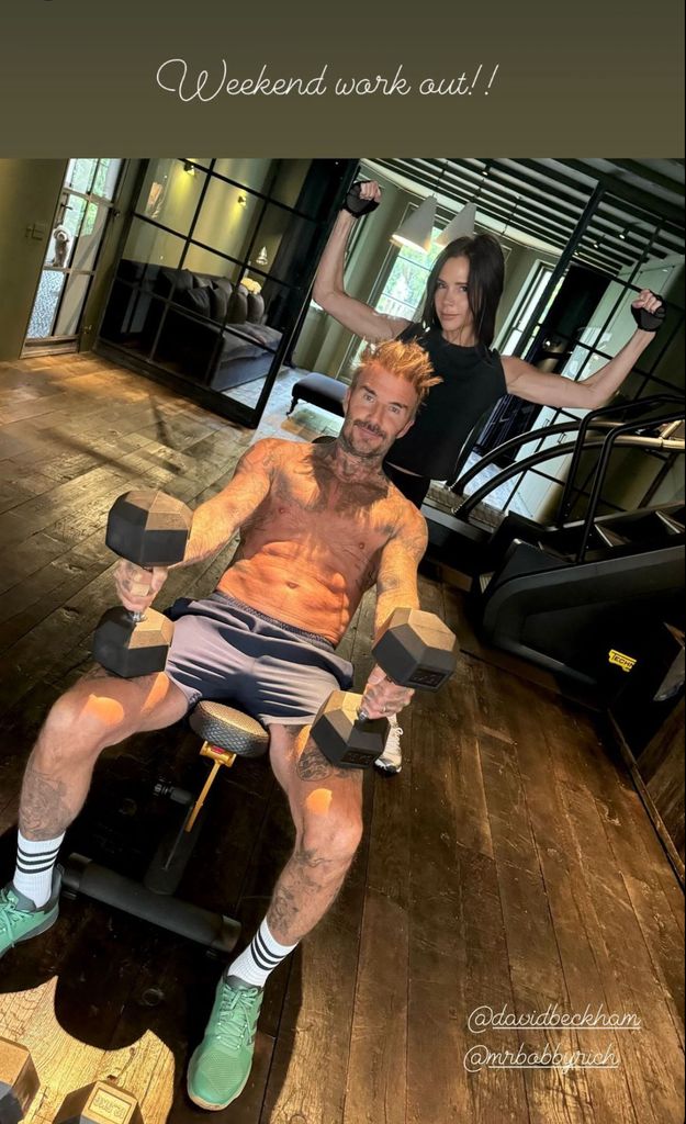 A photo of VB and DB working out at the gym