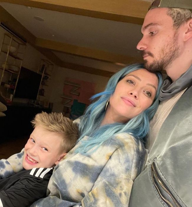hilary duff with husband and oldest child at home
