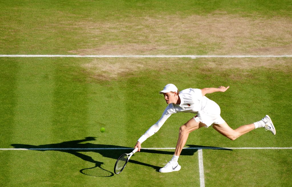Jannik Sinner during his Gentlemen's Singles semi-final match against Novak Djokovic on day twelve of the 2025 Wimbledon Championships