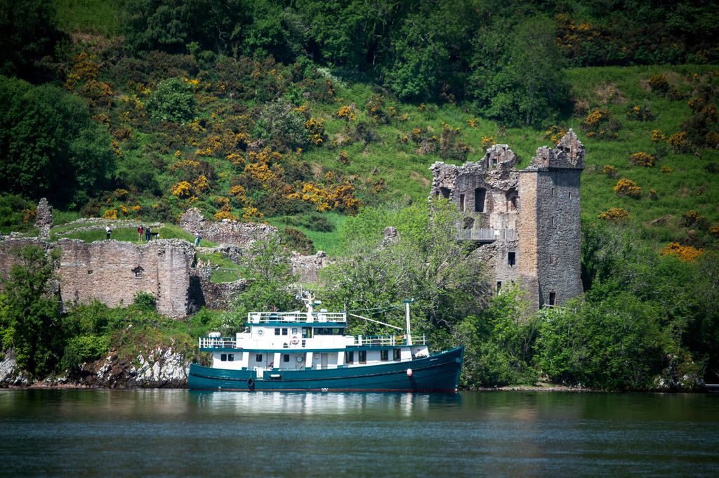 A boat takes part in the search of the Loch Ness Monster in the Scottish Highlands on June 1, 2024 as researchers and enthusiasts from around the world try to track down the elusive Nessie. (Photo by Andy Buchanan / AFP) (Photo by ANDY BUCHANAN/AFP via Getty Images)