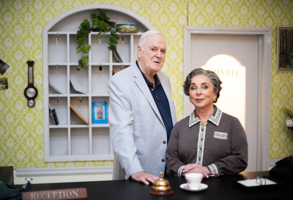 John Cleese with Helen Lederer, who is playing Mrs Richards in Fawlty Towers: The Play