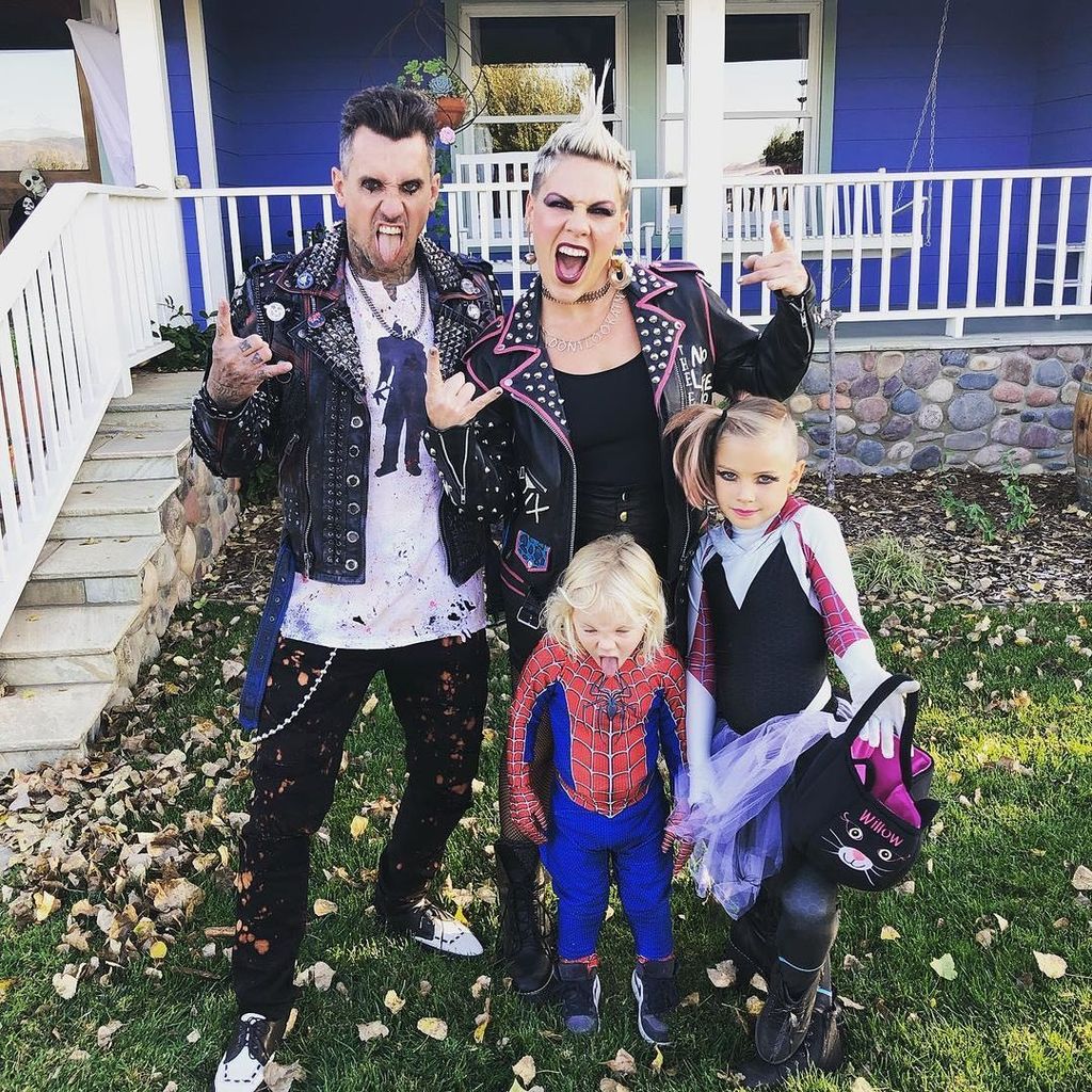 Pink, Carey Hart and their two children outside their home in Santa Barbara