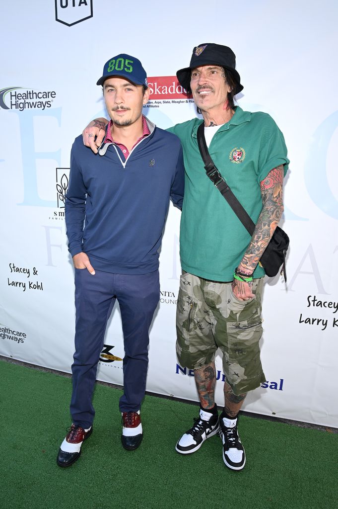 Brandon Thomas Lee and dad Tommy Lee attend George Lopez Foundation's 17th annual Celebrity Golf Classic at Lakeside Golf Club on April 29, 2024 