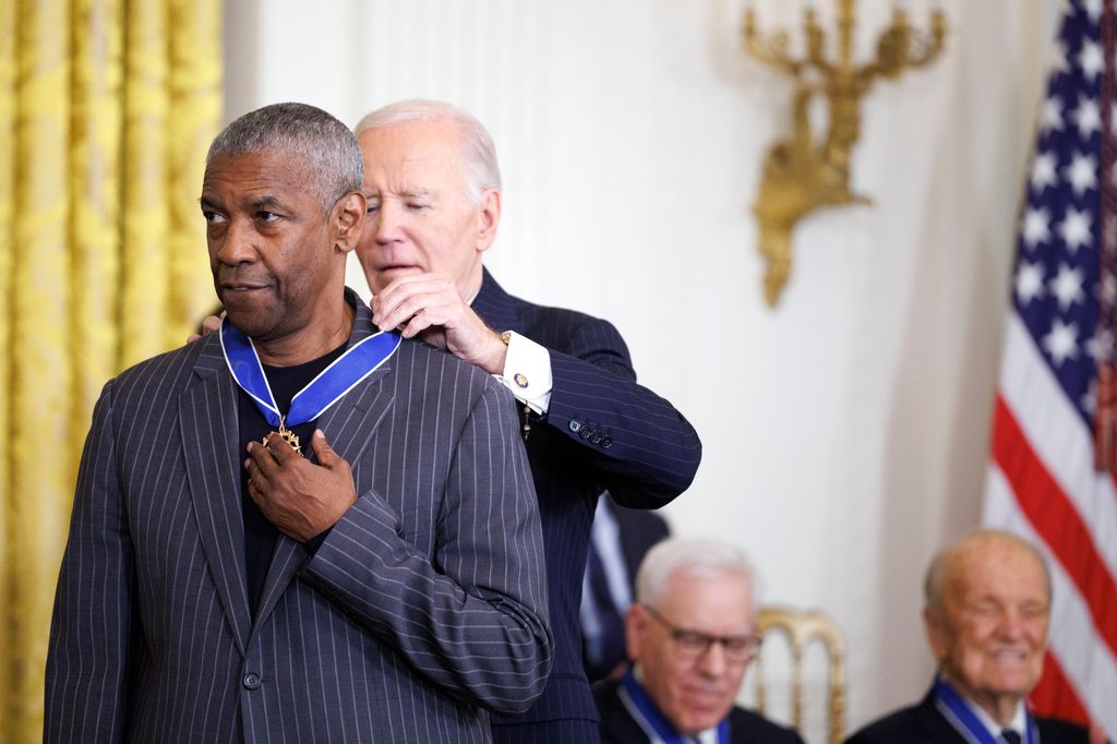 Actor Denzel Washington is awarded the Presidential Medal of Freedom by U.S. President Joe Biden